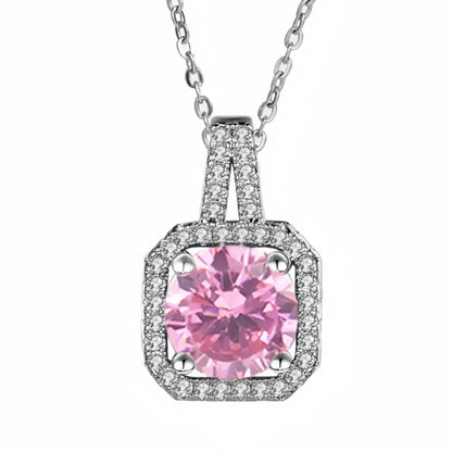 Classic Style Square Titanium Steel Plating Inlay Zircon Silver Plated Pendant Necklace