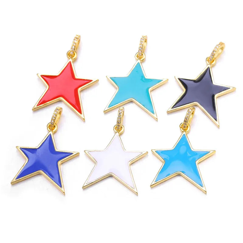 Classic Style Star Heart Shape Copper Enamel Plating Inlay Zircon Gold Plated Charms Jewelry Accessories