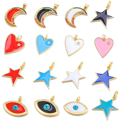 Classic Style Star Heart Shape Copper Enamel Plating Inlay Zircon Gold Plated Charms Jewelry Accessories