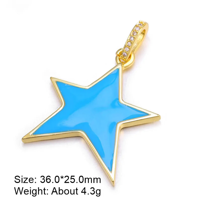 Classic Style Star Heart Shape Copper Enamel Plating Inlay Zircon Gold Plated Charms Jewelry Accessories