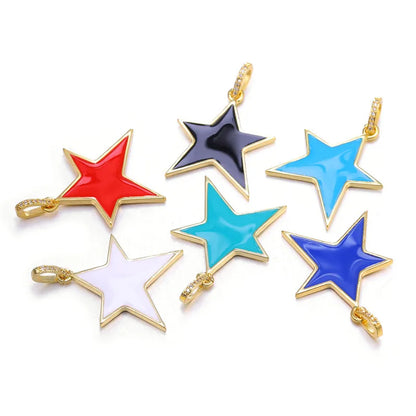 Classic Style Star Heart Shape Copper Enamel Plating Inlay Zircon Gold Plated Charms Jewelry Accessories