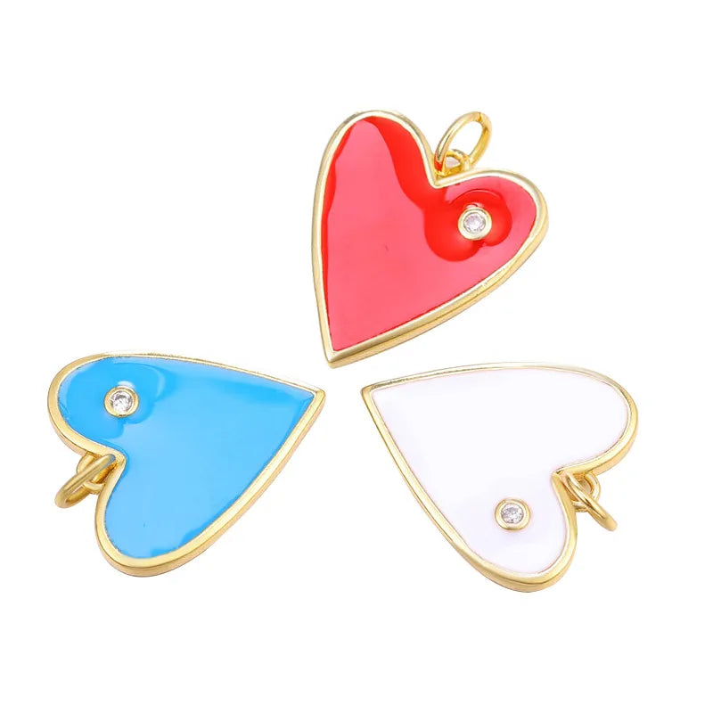 Classic Style Star Heart Shape Copper Enamel Plating Inlay Zircon Gold Plated Charms Jewelry Accessories