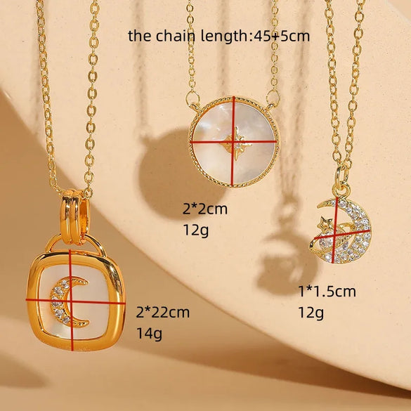Classic Style Star Moon Copper Irregular Inlay Zircon 14k Gold Plated Pendant Necklace