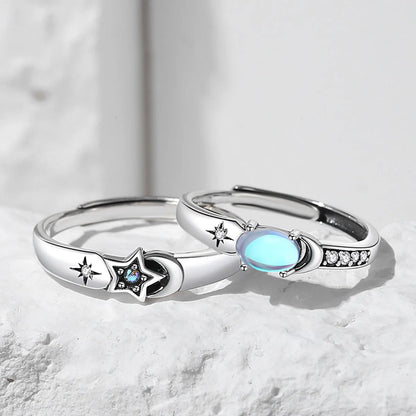 Classic Style Star Sterling Silver Plating Inlay Moonstone Open Rings