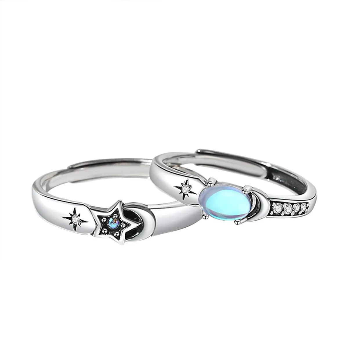 Classic Style Star Sterling Silver Plating Inlay Moonstone Open Rings