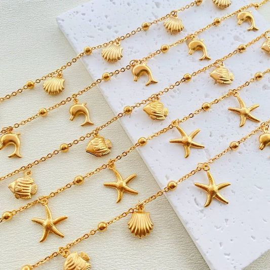 Classic Style Starfish Dolphin Stainless Steel Plating 18k Gold Plated Women's Anklet