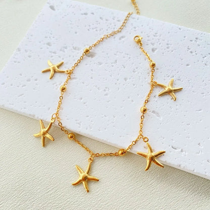 Classic Style Starfish Dolphin Stainless Steel Plating 18k Gold Plated Women's Anklet