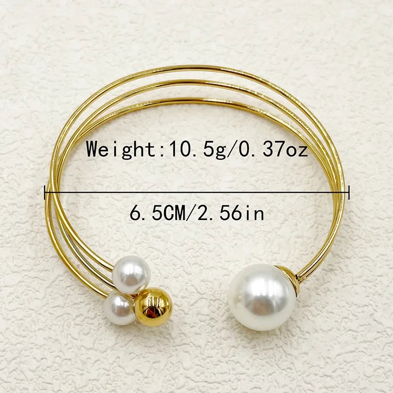 Classic Style Streetwear Commute Round 304 Stainless Steel 14K Gold Plated Pearl Bangle In Bulk