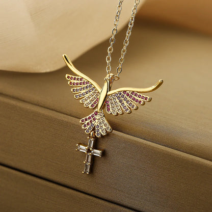 Classic Style Streetwear Cross Copper Plating Inlay Zircon 18k Gold Plated Pendant Necklace