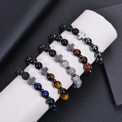 Classic Style Streetwear Geometric Cross Natural Stone Men'S Bracelets