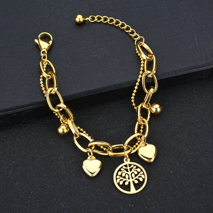 Classic Style Streetwear Geometric Tree Heart Shape Stainless Steel Plating Bracelets