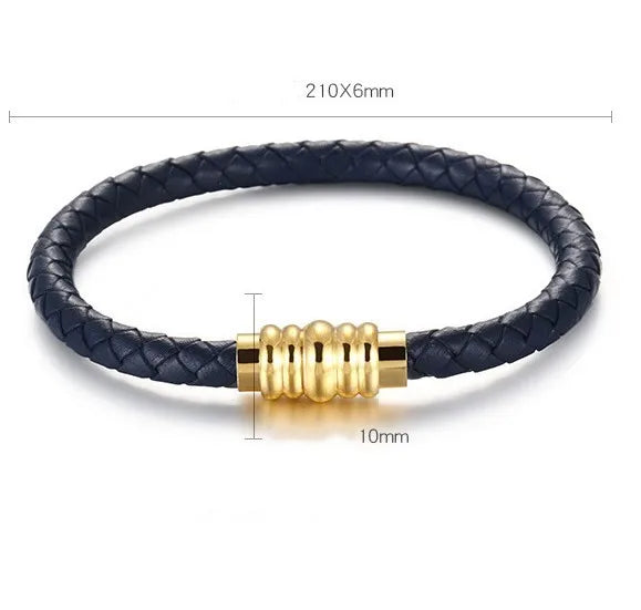 Classic Style Streetwear Solid Color Stainless Steel Pu Leather Plating 18K Gold Plated Men'S Bangle