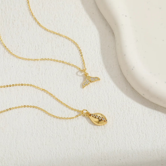 Classic Style Sun Oval Fish Tail Copper 14k Gold Plated Zircon Pendant Necklace In Bulk