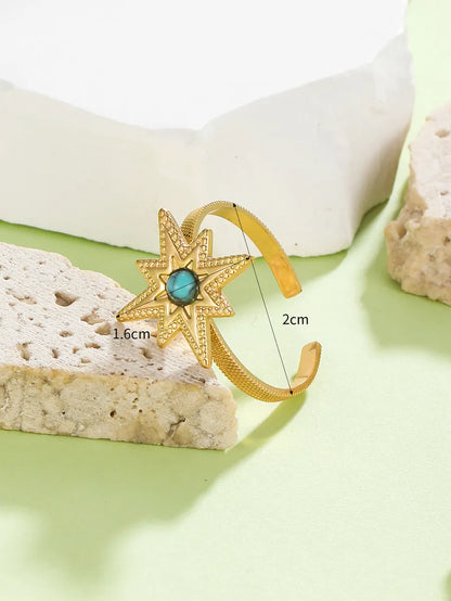 304 Stainless Steel 18K Gold Plated Classic Style Plating Inlay Sun Turquoise Rings