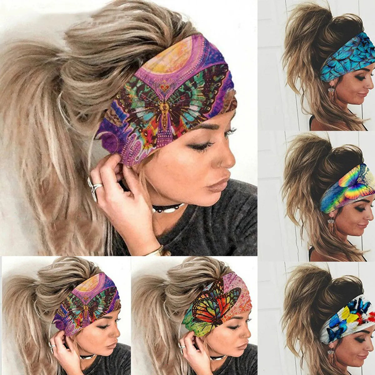 Classic Style Sunflower Colorful Butterfly Cloth Hair Band