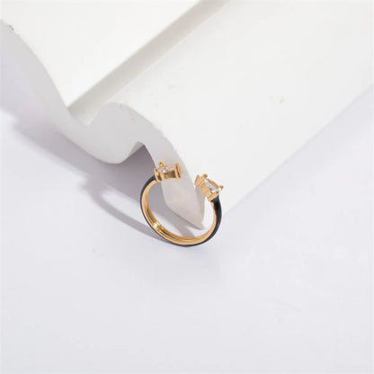 Classic Style Water Droplets Steel Enamel Gold Plated Zircon Open Ring 1 Piece