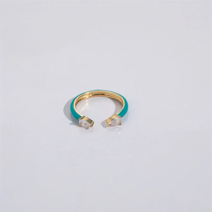 Classic Style Water Droplets Steel Enamel Gold Plated Zircon Open Ring 1 Piece