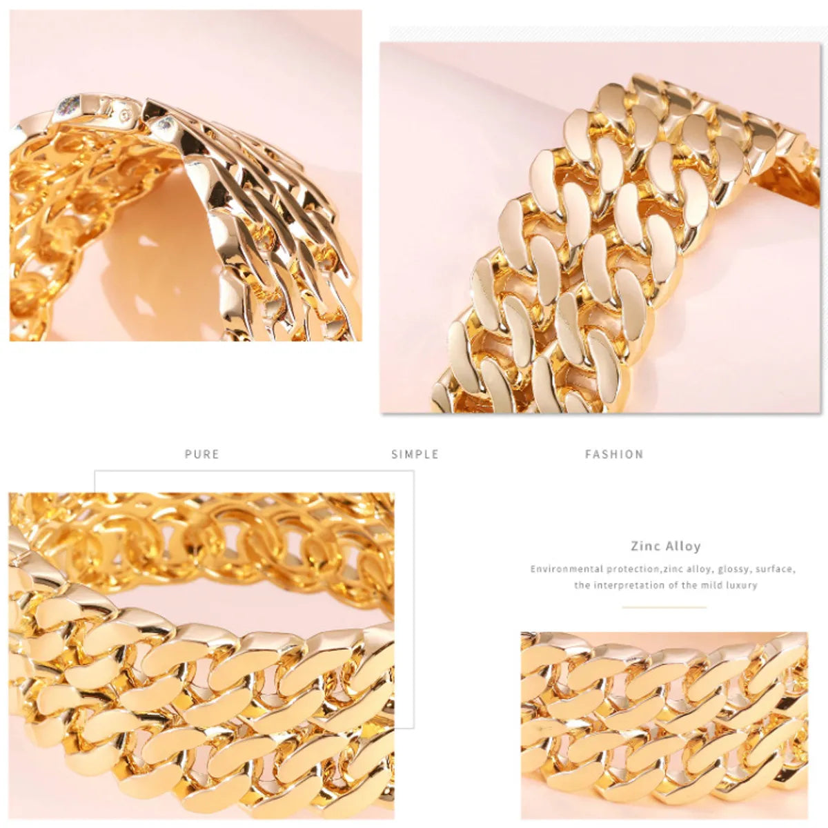 Classic Twisted Flower Chain Alloy Hollow Wide Side Bracelet