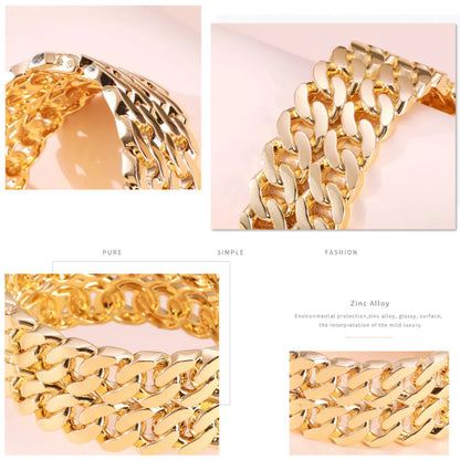 Classic Twisted Flower Chain Alloy Hollow Wide Side Bracelet