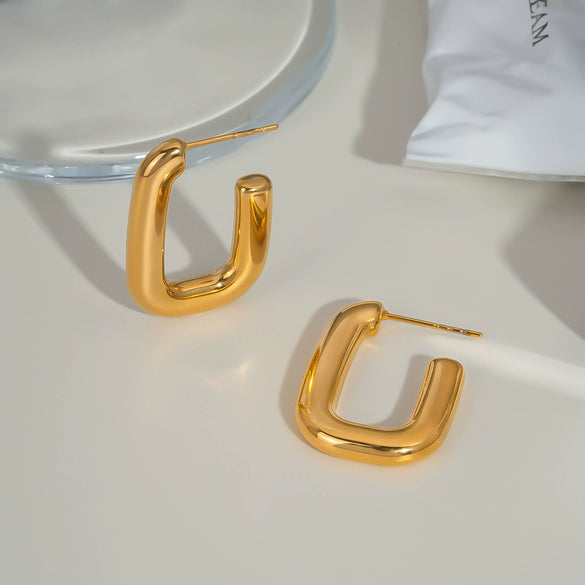 Classic U Shaped Fashion Retro Simple Non Fading Stainless Steel Women's Earrings With Pvd Furnace Vacuum Real Gold Plating
