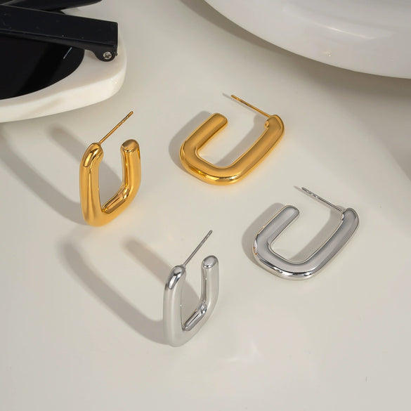 Classic U Shaped Fashion Retro Simple Non Fading Stainless Steel Women's Earrings With Pvd Furnace Vacuum Real Gold Plating