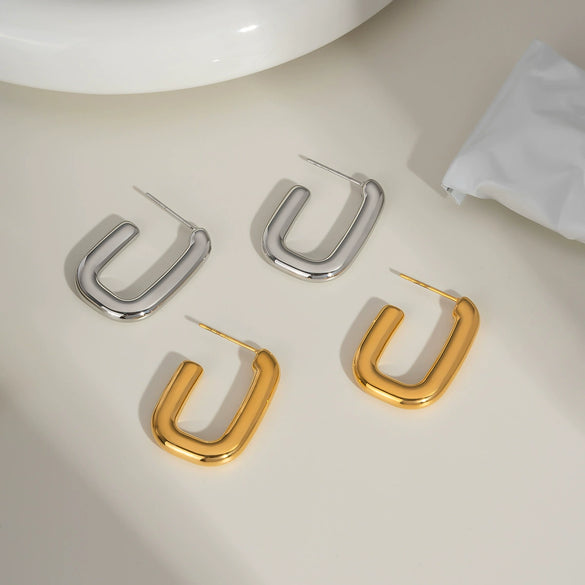 Classic U Shaped Fashion Retro Simple Non Fading Stainless Steel Women's Earrings With Pvd Furnace Vacuum Real Gold Plating