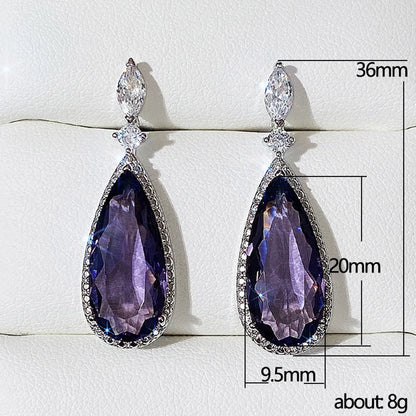 Classic Water Micro-set Purple Zircon Contrast Color Long Copper Earrings Wholesale