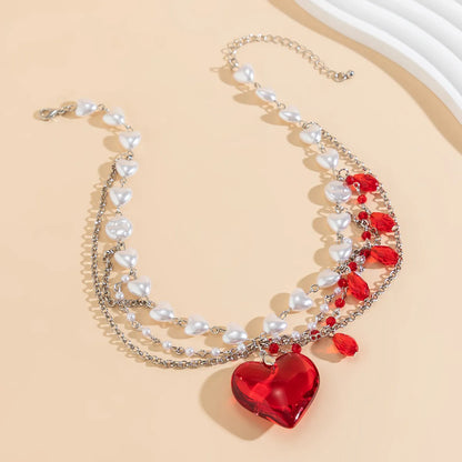 Classical Classic Style Irregular Heart Shape Imitation Pearl Glass Irregular Three-dimensional Chain Women's Layered Necklaces