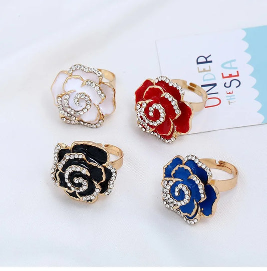 Classical Flower Alloy Inlay Artificial Diamond Women'S Rings