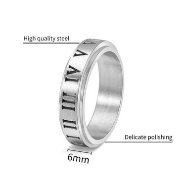 Classical Funny Romantic Roman Numeral 304 Stainless Steel Polishing Hollow Out 18K Gold Plated Unisex Rings Anxiety Ring