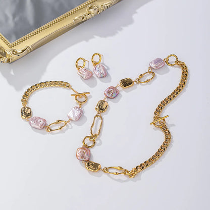 Classical Geometric Artificial Pearl Alloy Patchwork 18k Gold Plated Women's Bracelets Earrings Necklace