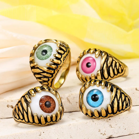 Classical Hawaiian Romantic Color Block 316 Stainless Steel  Plating Inlay Glass Stone 18K Gold Plated Men'S Rings