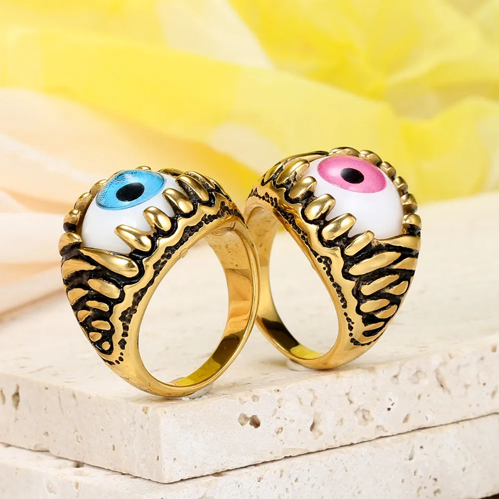 Classical Hawaiian Romantic Color Block 316 Stainless Steel  Plating Inlay Glass Stone 18K Gold Plated Men'S Rings