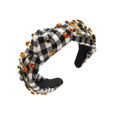 Classical Plaid Checkered Cloth Inlay Glass Hair Band