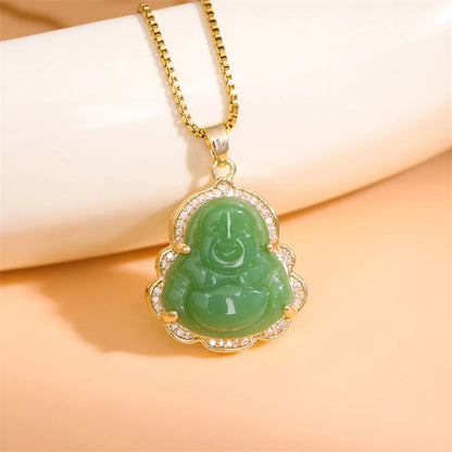 Classical Portrait Stainless Steel Titanium Steel Plating Inlay Jade Zircon 18k Gold Plated Gold Plated Pendant Necklace