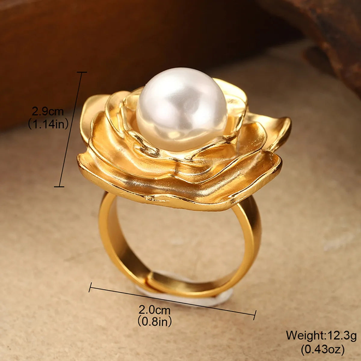 Classical Retro French Style Flower Alloy Copper Plating Inlay Imitation Pearl 18K Gold Plated Women'S Adjustable Ring