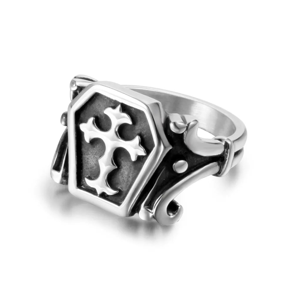 Classical Retro Punk Cross 304 Stainless Steel Polishing Men'S Rings