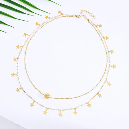 Classical Romantic Star 18K Gold Plated 304 Stainless Steel Alloy Wholesale Double Layer Necklaces