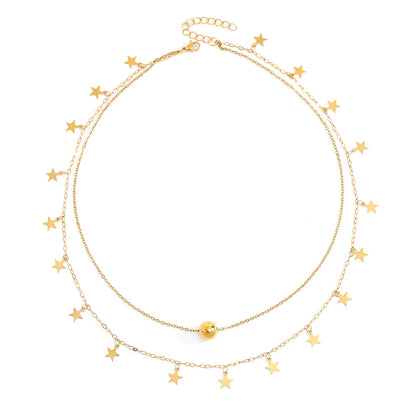 Classical Romantic Star 18K Gold Plated 304 Stainless Steel Alloy Wholesale Double Layer Necklaces