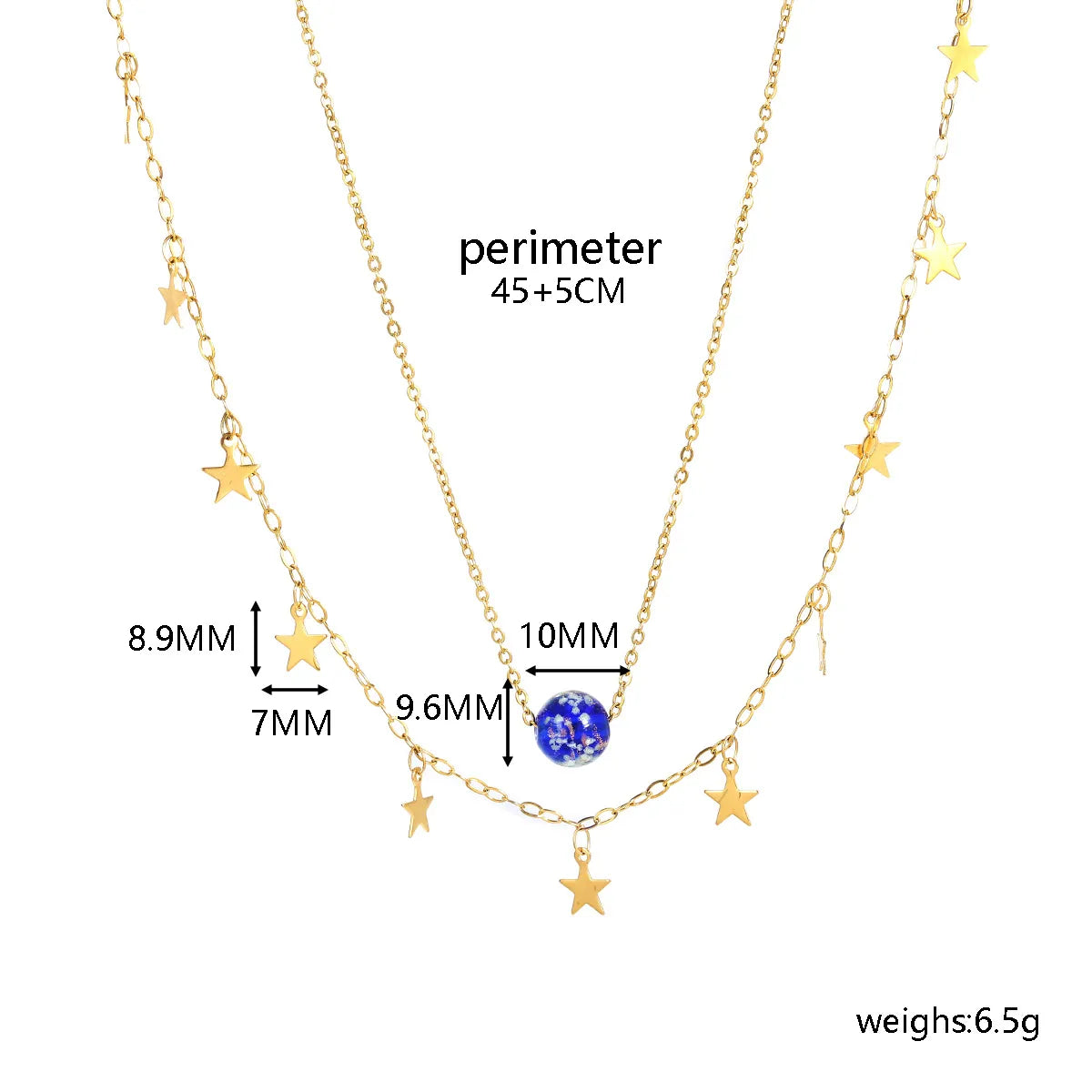 Classical Romantic Star 18K Gold Plated 304 Stainless Steel Glass Wholesale Double Layer Necklaces