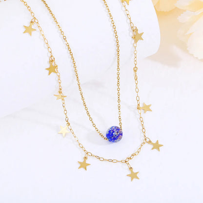 Classical Romantic Star 18K Gold Plated 304 Stainless Steel Glass Wholesale Double Layer Necklaces