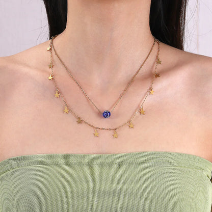 Classical Romantic Star 18K Gold Plated 304 Stainless Steel Glass Wholesale Double Layer Necklaces