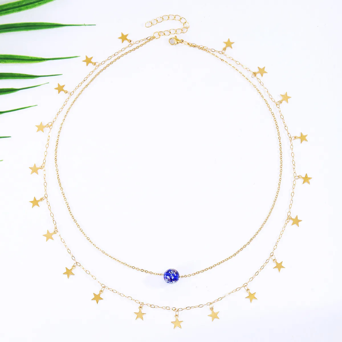 Classical Romantic Star 18K Gold Plated 304 Stainless Steel Glass Wholesale Double Layer Necklaces