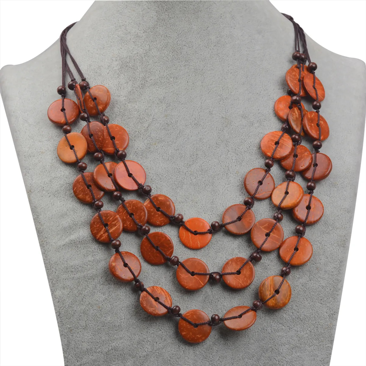 Classical Solid Color Coconut Shell Rope Women'S Layered Necklaces