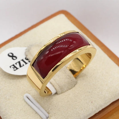 Classical Solid Color Titanium Steel Inlay Artificial Gemstones Unisex Rings