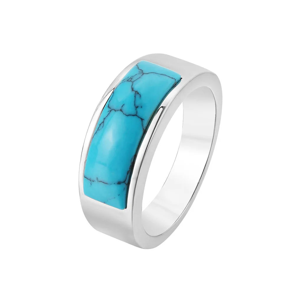 Classical Solid Color Titanium Steel Inlay Artificial Gemstones Unisex Rings