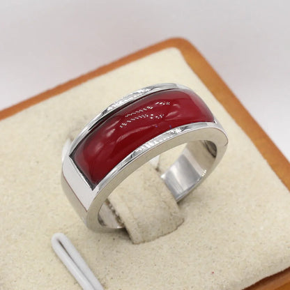 Classical Solid Color Titanium Steel Inlay Artificial Gemstones Unisex Rings