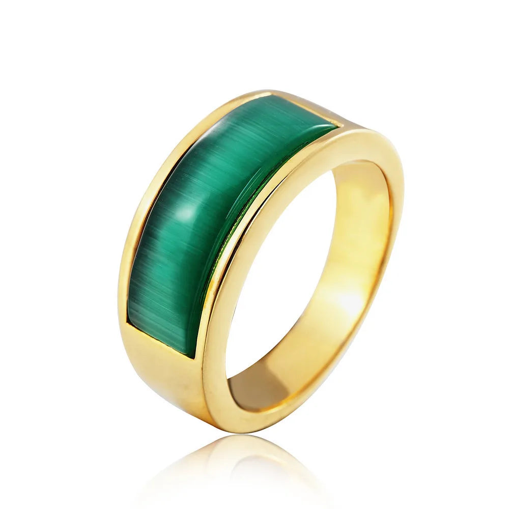 Classical Solid Color Titanium Steel Inlay Artificial Gemstones Unisex Rings