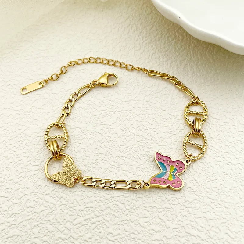 Classical Sweet Butterfly 304 Stainless Steel 14K Gold Plated Bracelets In Bulk