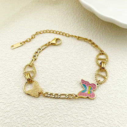 Classical Sweet Butterfly 304 Stainless Steel 14K Gold Plated Bracelets In Bulk